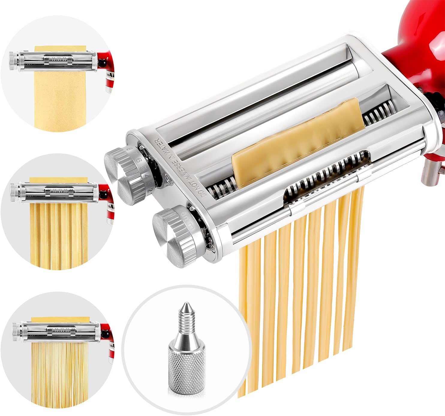 Commercial Kitchen Aid Mixer - キッチンエイドミキサー3-in-1パスタローラーカッターアタッチメント、スパゲッティ＆フェットチーネブレード、8段階の厚さ調整、耐久性のある金属構造