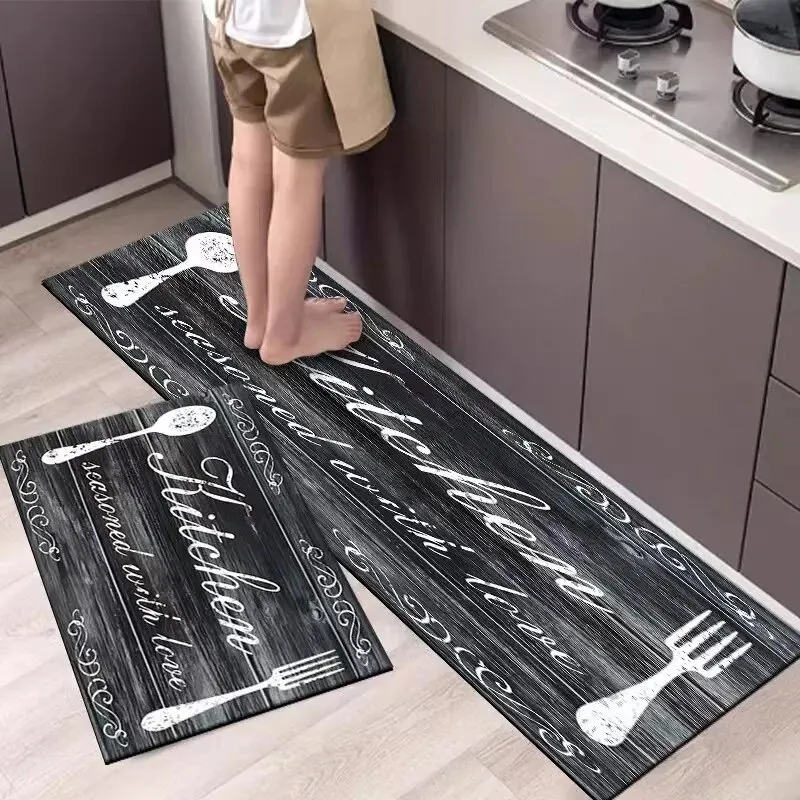 Kitchen Flooring Commercial - VIKAMA 洗えるクリスタルベルベットフロアマット快適なソフトスタンディングマットキッチンテーマフロアマットノンスリップ防水