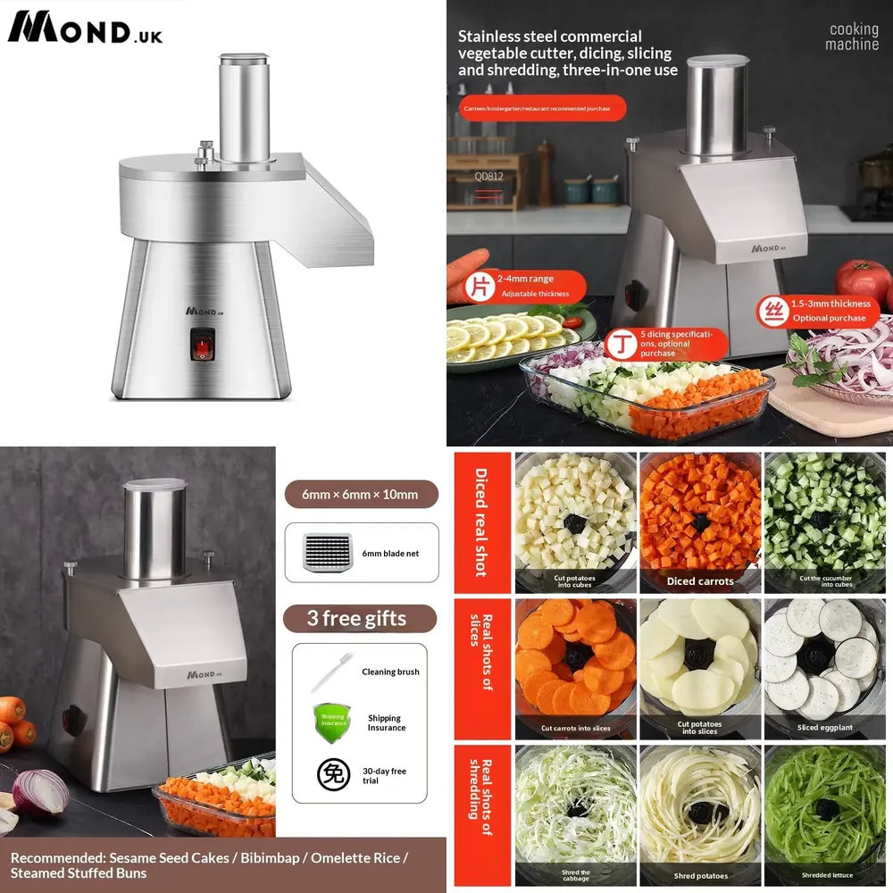 Commercial Kitchen Uk - 業務用野菜ダイスカッター 150-600kg/h、レストラン厨房用ステンレス製電動フードカッター、Mond.uk QD812