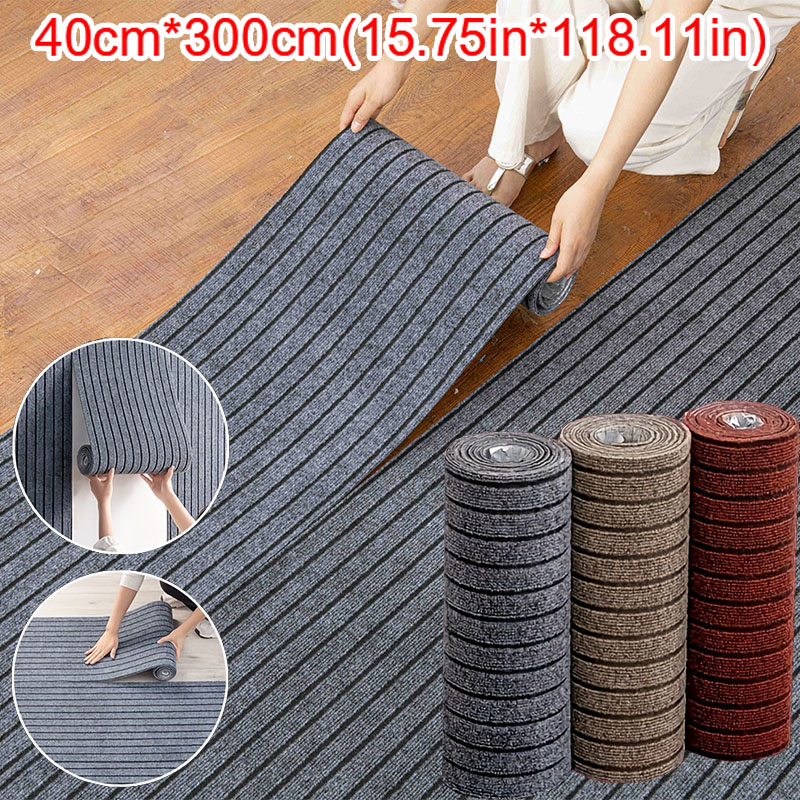 Kitchen Flooring Commercial - 40cm×3m DIY無地ストライプ柄自己粘着滑り止めラグ キッチン廊下耐摩耗性家庭用フロアエントランス装飾マット