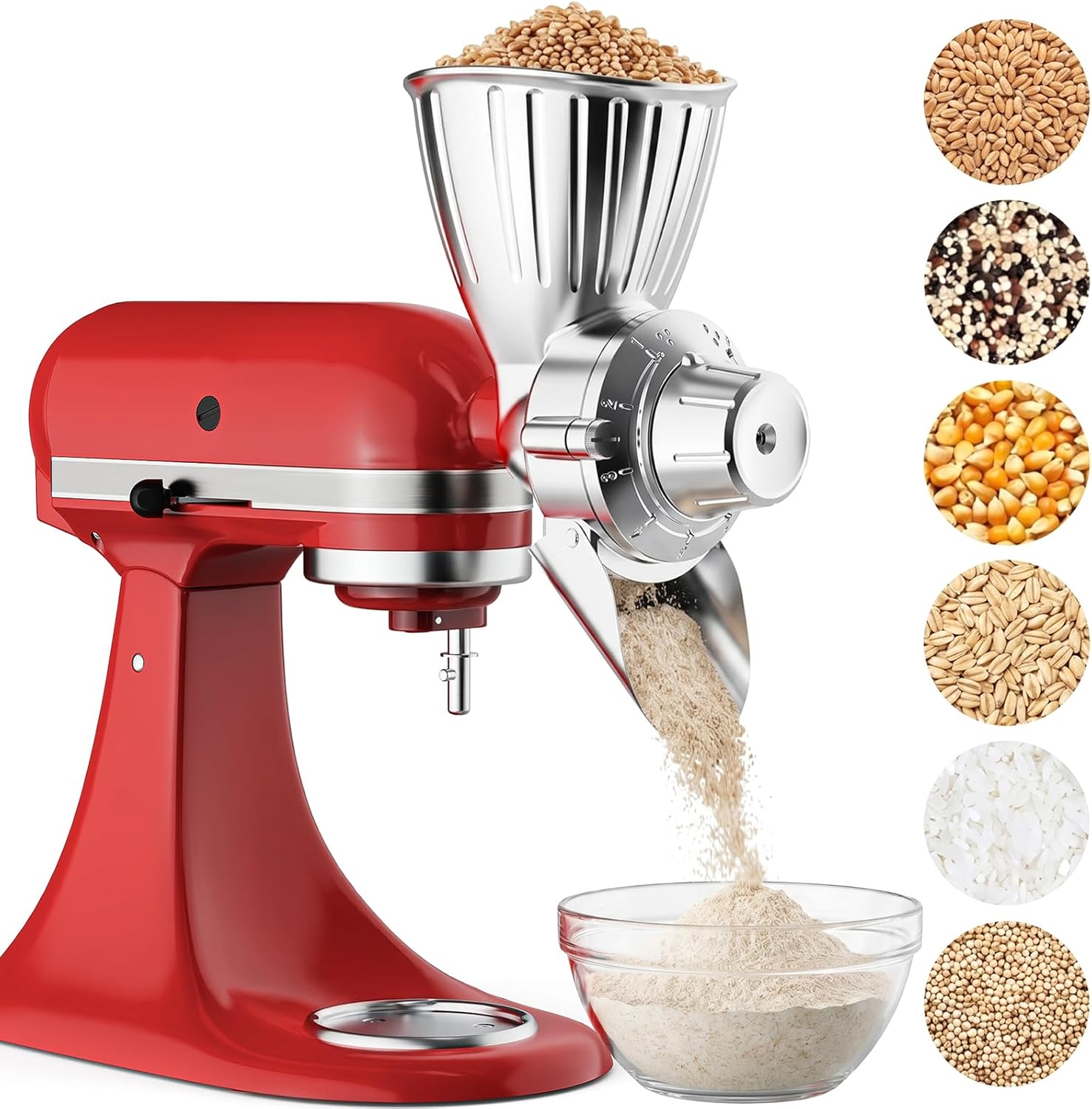 Commercial Kitchen Aid Mixer - キッチンエイド用オールメタル穀物グラインダーアタッチメント、食品グレードの粉砕機、スタンドミキサー、小麦、トウモロコシ、キビ、コーヒー、乾燥穀物、低油穀物用