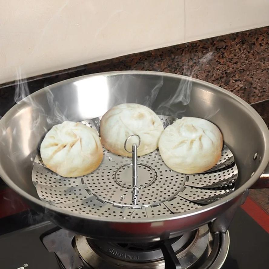 Commercial Kitchen Steamer - 新しい 1 個キッチンステンレス鋼蒸し器折りたたみ伸縮パンフルーツバスケット野菜ポットホルダー食品蒸し器