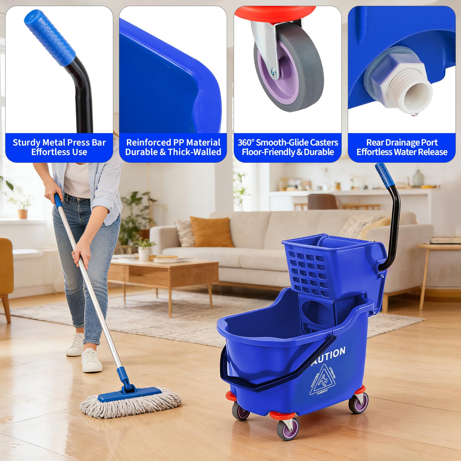 業務用モップバケツ（サイドプレス式絞り器付き、ホイール付き） - Kitchen Flooring Commercial のレビューと価格
