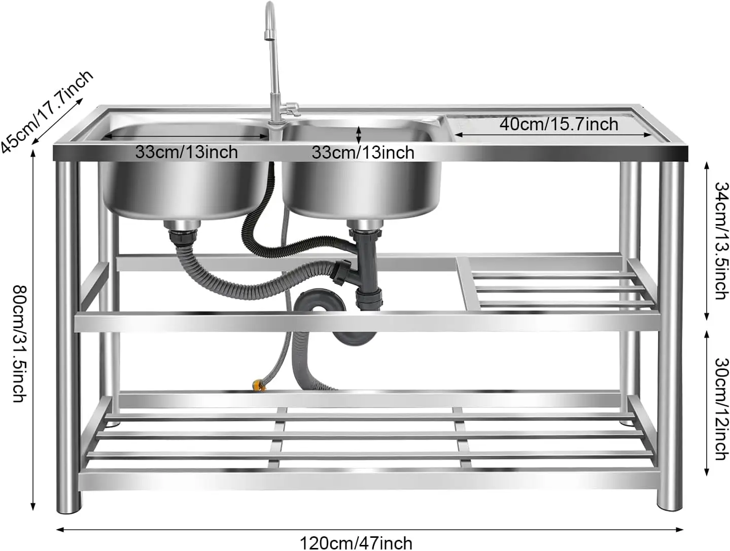 3段式自立型ステンレス製シンク、ダブルボウル業務用レストラン - Commercial Kitchen Set のレビューと価格