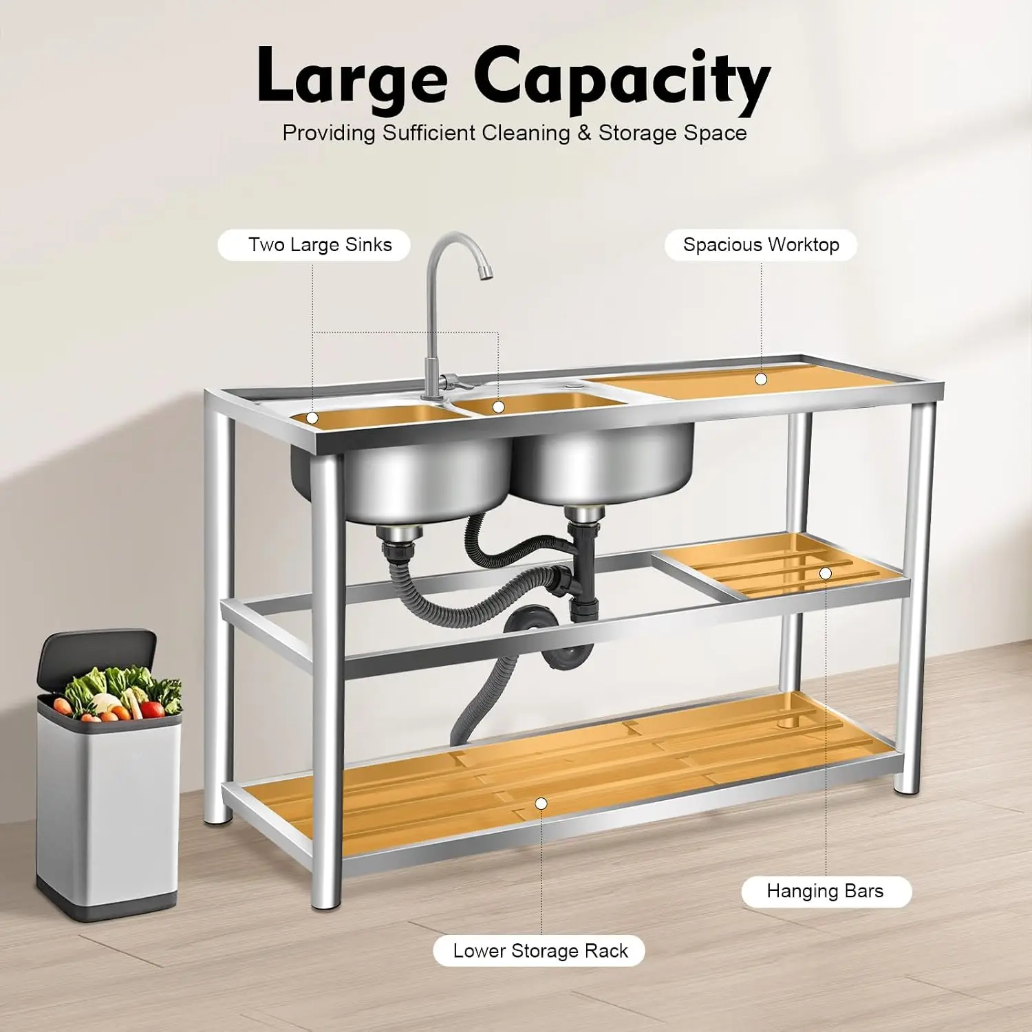 3段式自立型ステンレス製シンク、ダブルボウル業務用レストラン - Commercial Kitchen Set のレビューと価格