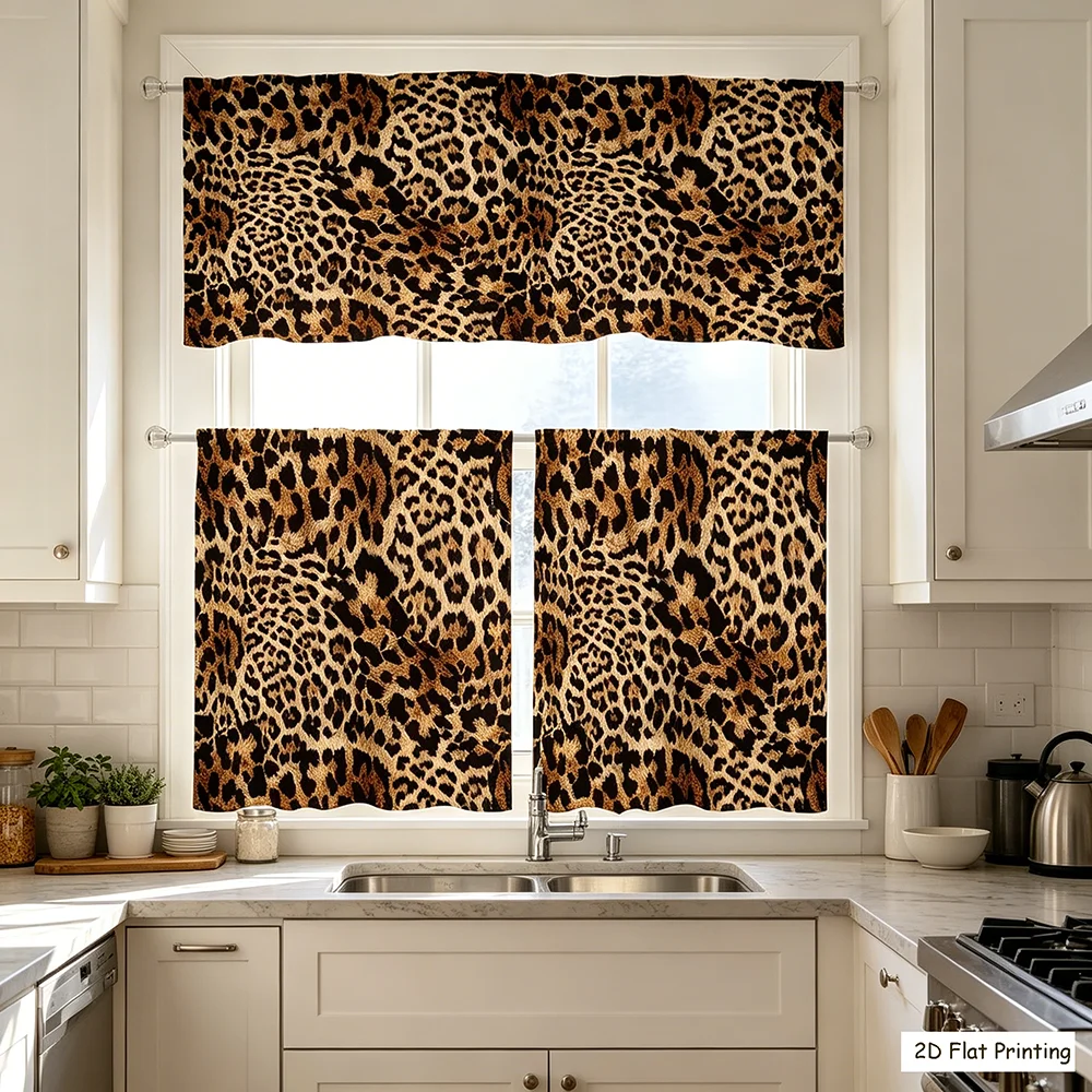 3枚組 レオパード柄 キッチンカーテン、ポールポケット付き、 - Commercial Kitchen Canopy のレビューと価格