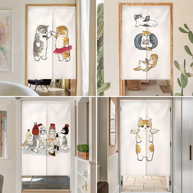 面白い猫柄の日本風ドアカーテン、ノレン、かわいいドレープ、リ - Commercial Kitchen Canopy のレビューと価格