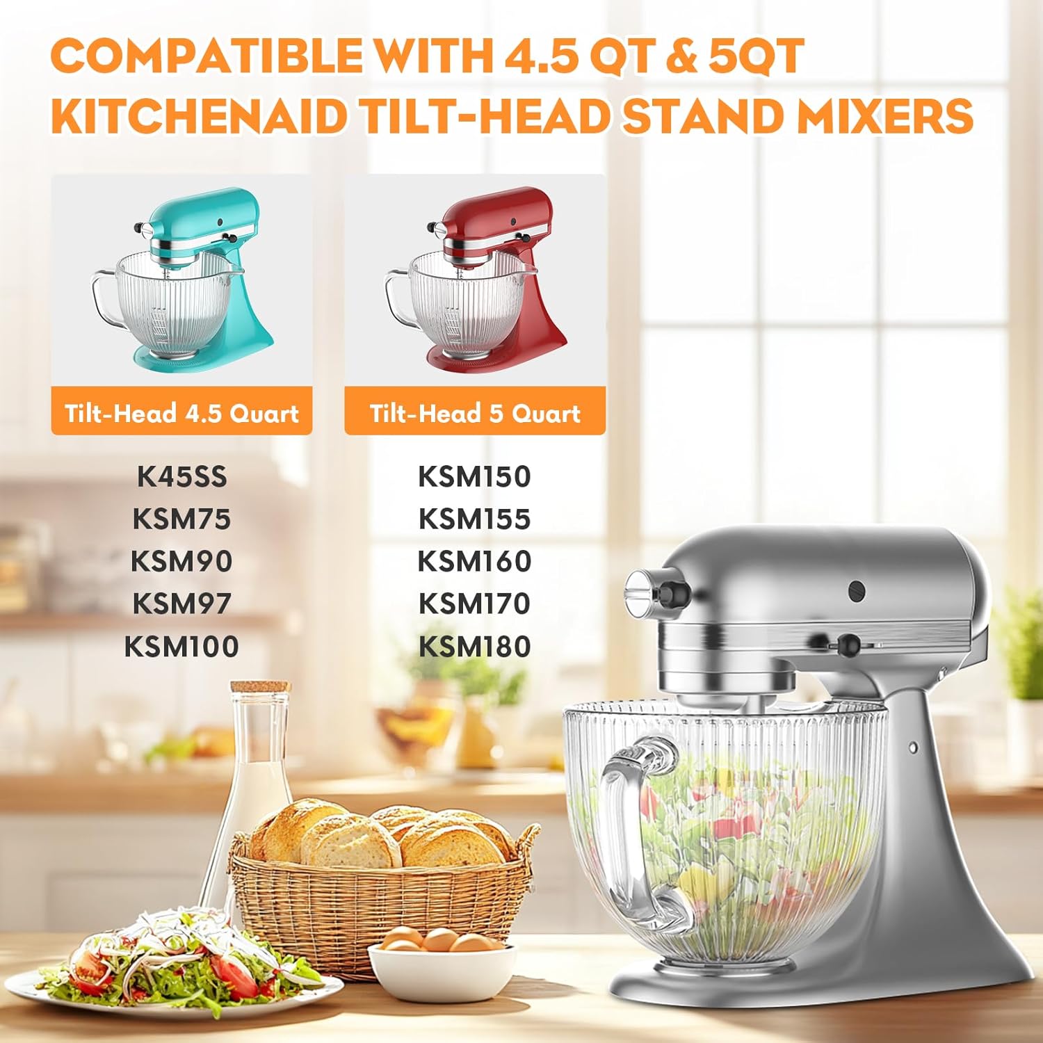 GVODE キッチンエイドミキサー用ガラスボウル、4.5-5 - Commercial Kitchen Aid Mixer のレビューと価格