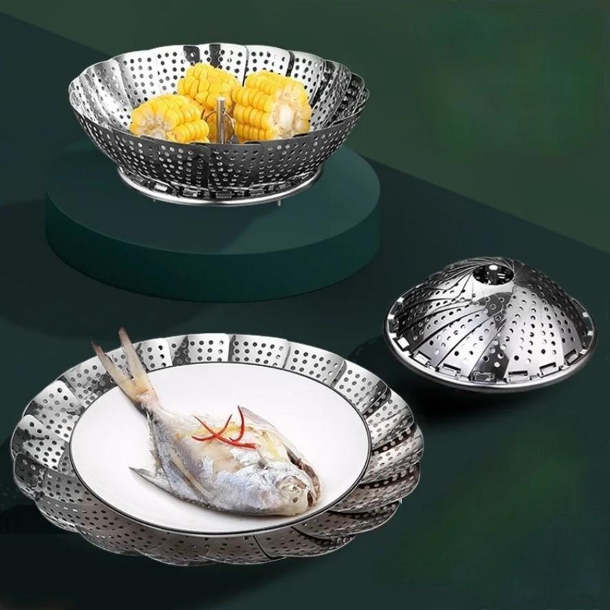 新しい 1 個キッチンステンレス鋼蒸し器折りたたみ伸縮パンフ - Commercial Kitchen Steamer のレビューと価格